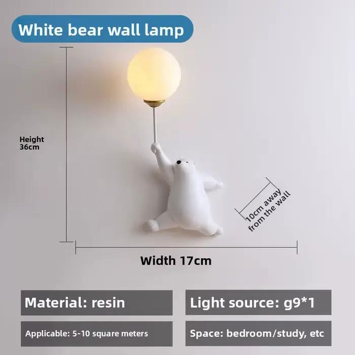 Applique murale LED moderne en forme d'ours de dessin animé, corps en résine pour chambre de garçon 