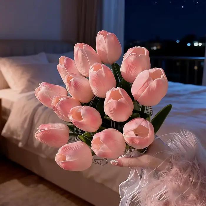 Lampe Tulipe Romantique Lumineuse, Lampe d'Arbre aux Tulipes Scintillantes, Fleurs Artificielles LED