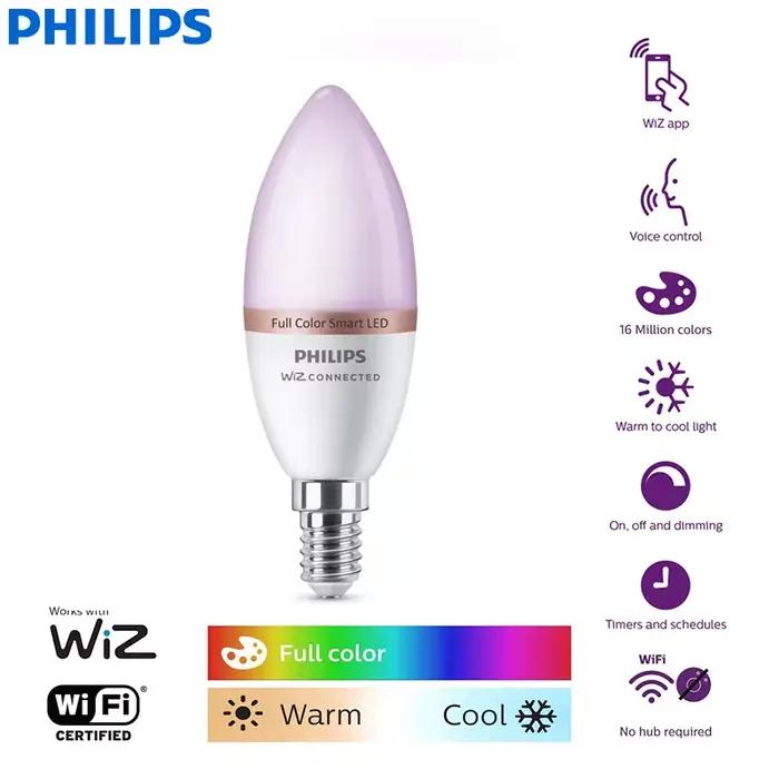 Philips Smart LED 4.9W E14 bougie WiZ Wi-Fi et Bluetooth ampoule 220-240V 16 millions de couleurs gi