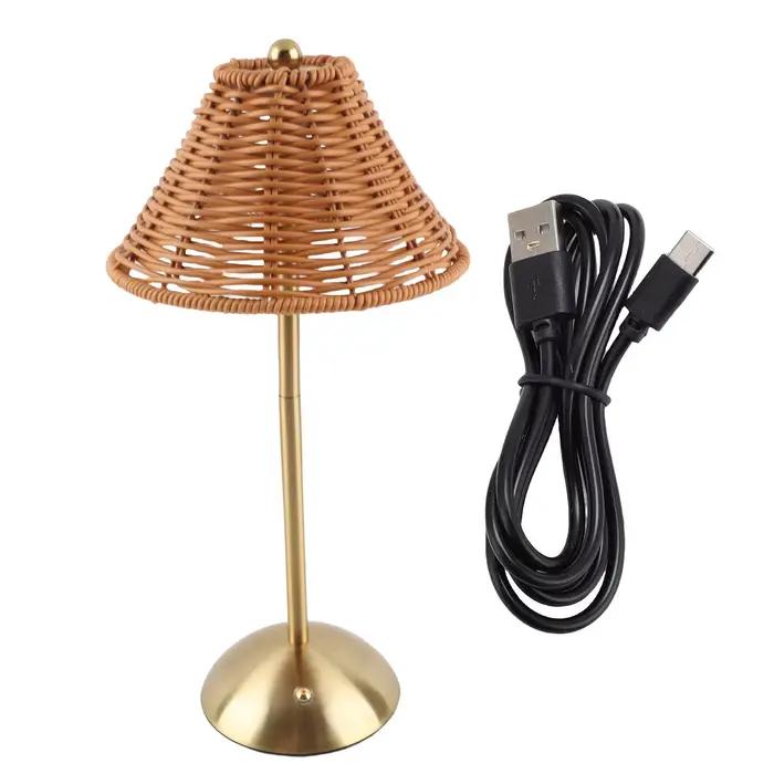 Lampe de Table en rotin Boho sans fil, tissage en rotin, soins oculaires, lampe de lecture compacte 