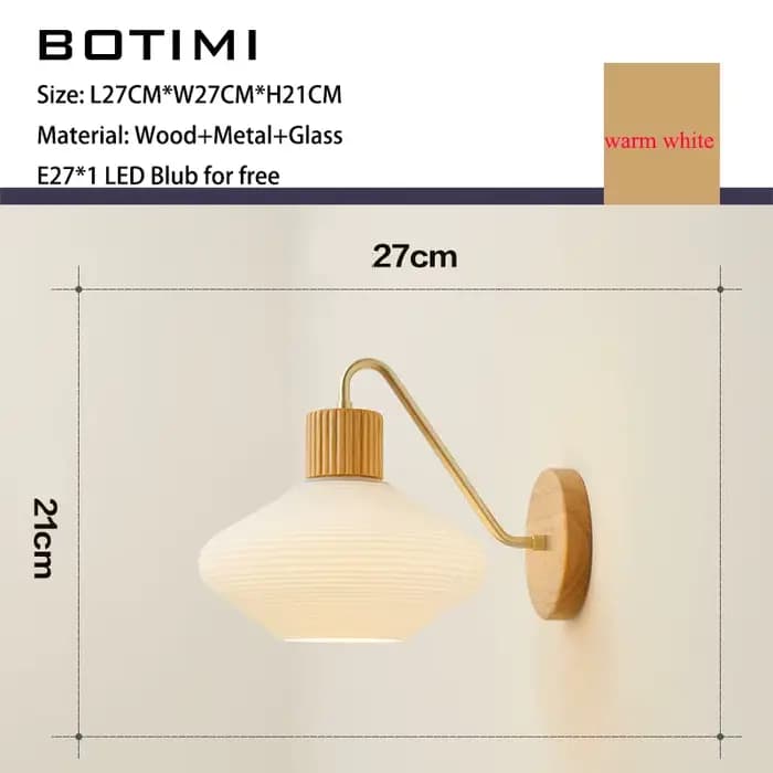 BOTIMI-Abat-jour en verre décoratif pour maison moderne, applique murale en bois massif pour chambre