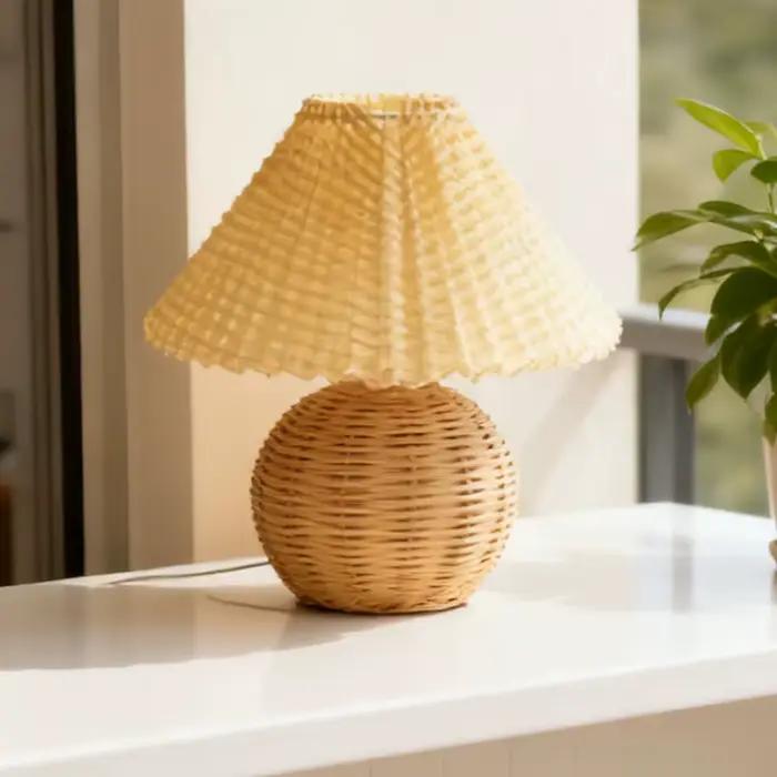 Lampe boule de bambou Wabi avec abat-jour froissé, applique murale de chambre à coucher, lampe de bu