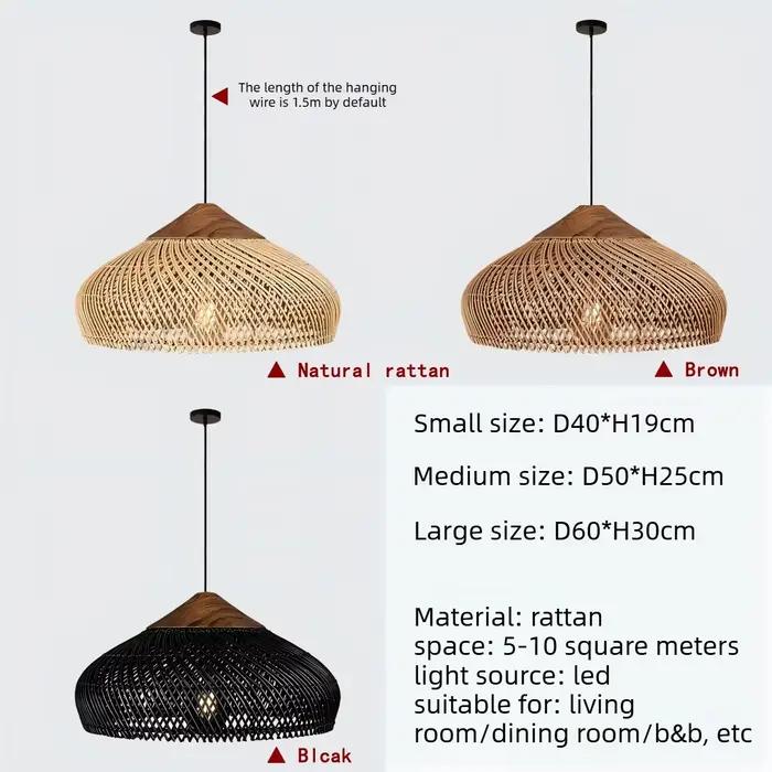 Lampe à suspension japonaise en rotin Wabi-Sabi, lampe suspendue Boho faite à la main avec douille E