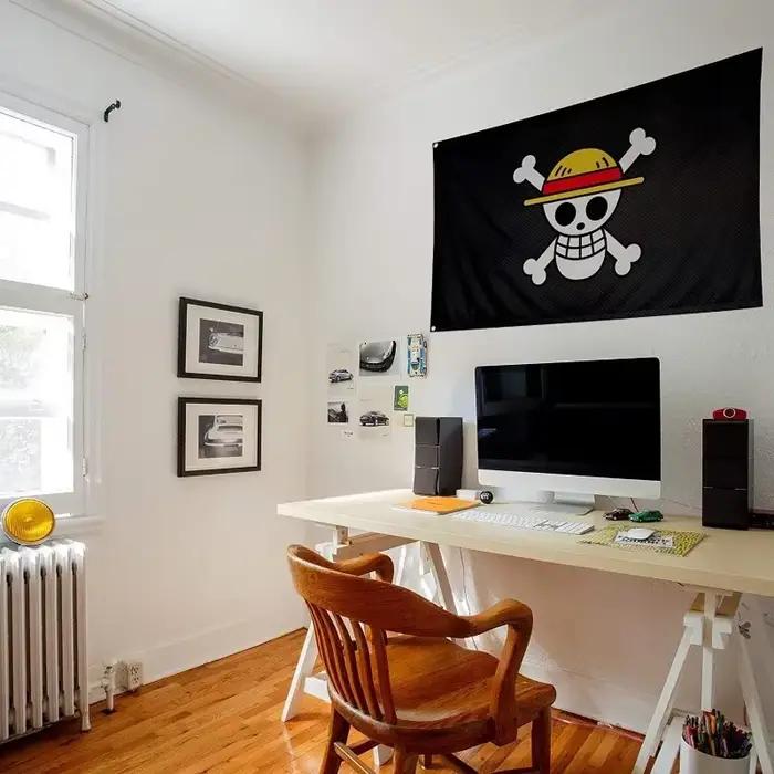 Nouveau une pièce 90*150CM Polyester Pirate singe D. Luffy crâne drapeau une pièce chapeau de paille pirates trompette bannière drapeau