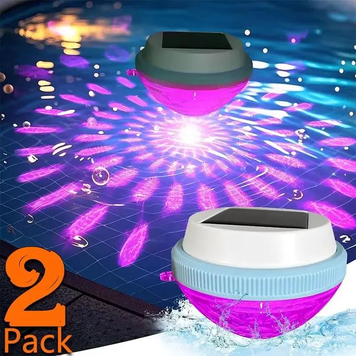 Lampe solaire flottante pour piscine, éclairage LED automatique la nuit, recharge automatique et arrêt des lumières de jour, couleurs variées.