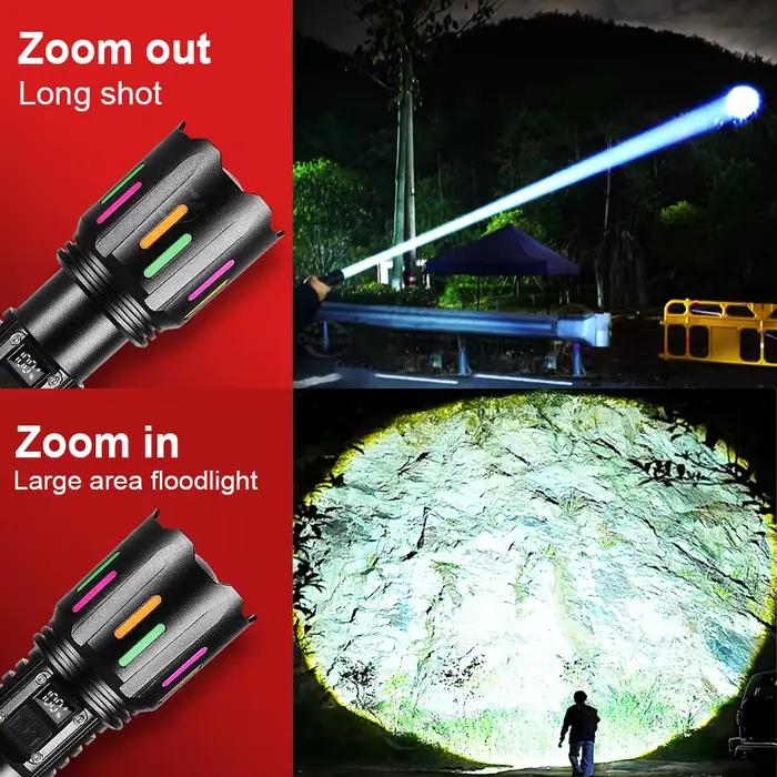 Lampe torche LED la plus puissante 2026, 280000000LM, super lumineuse, portée longue de 5500m, rechargeable par USB, lampe torche puissante pour le camping