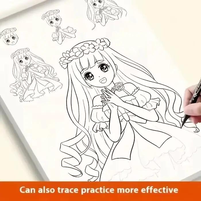 Livre de dessin de lignes de personnages d'anime pour débutants - 48 pages de croquis simples dessinés à la main pour le traçage et la pratique de la peinture
