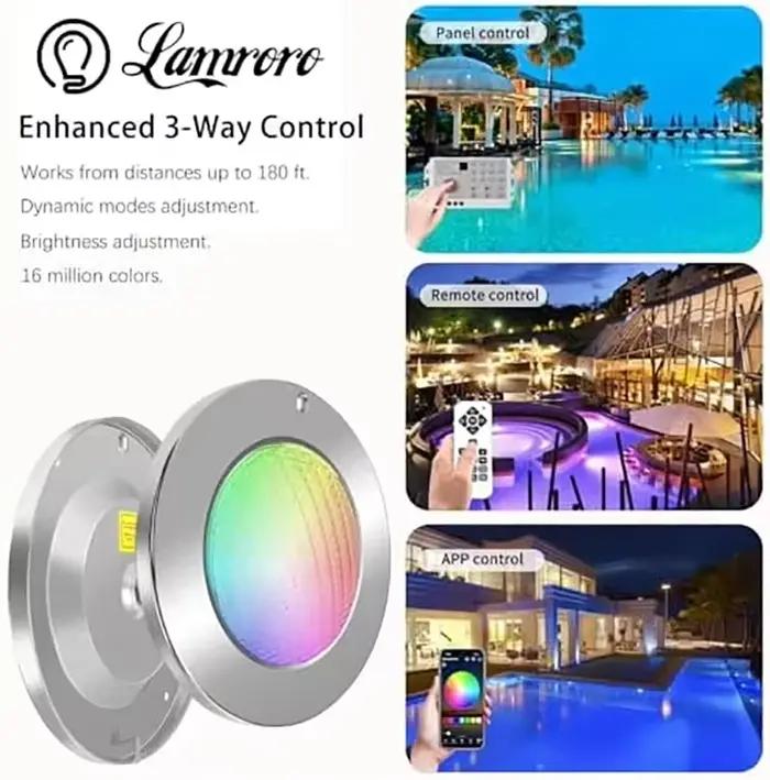 Lampe de piscine 12V 4 fils, contrôle par application, IP68, RGB, acier inoxydable, remplie de résine, 40W, éclairage LED sous-marin pour piscine, spot piscine LED