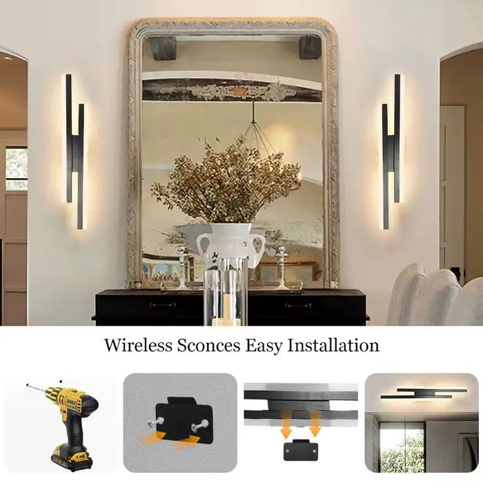 Applique murale rechargeable 5200 mAh avec USB, 3 températures de couleur, éclairage sans fil pour tableaux, télécommande et variateur tactile