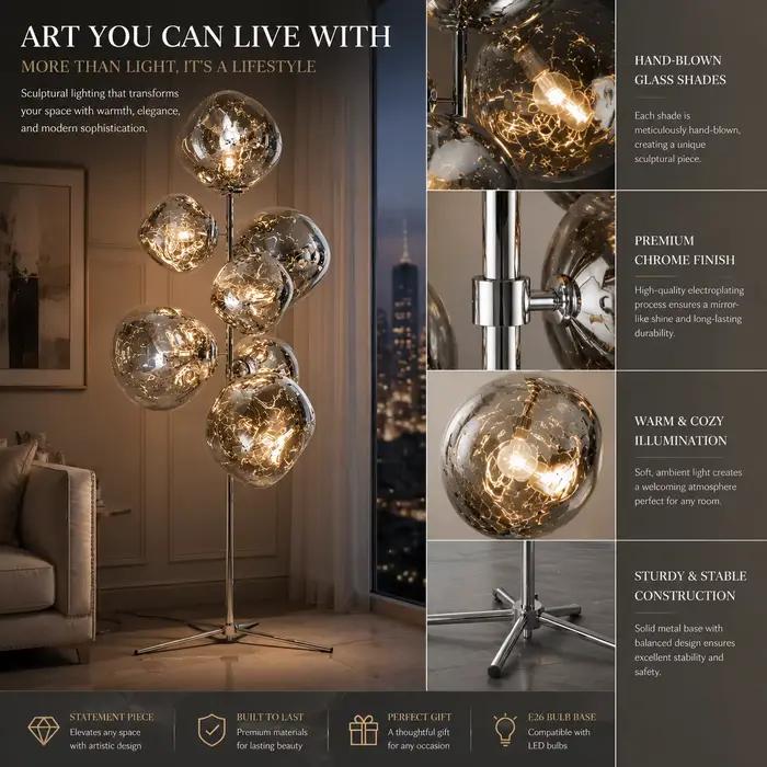 Lampe sur pied en verre de luxe moderne