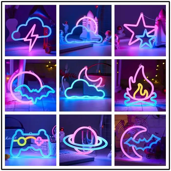 LED lumineux néon nuit manette de jeu feu lune étoile signe modélisation lampe chambre mur Art décoration en gros noël anniversaire mariage