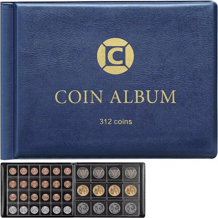 Classeur pour pièces de monnaie de collection, album de collection à 312 pochettes, adapté aux pièces de 20, 25, 27, 30, 38, 46 mm.
