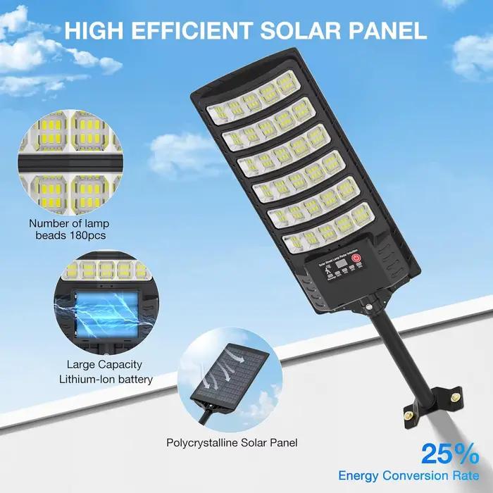 Lampadaire solaire avec support sur poteau, LED extérieur crépuscule-aube 300000LM IP65 étanche, modes réglables, pour jardin, parking