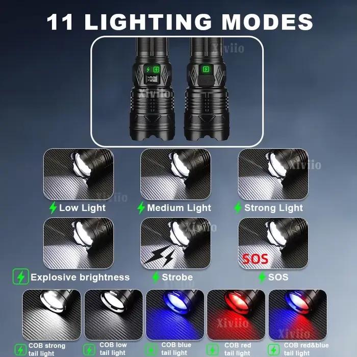 Lampe de poche LED la plus puissante 99000000LM Super lumineuse 1500W lampe de poche LED longue portée torche tactique lanterne de Camping de pêche lampe de poche LED rechargeable haute puissance 3*18