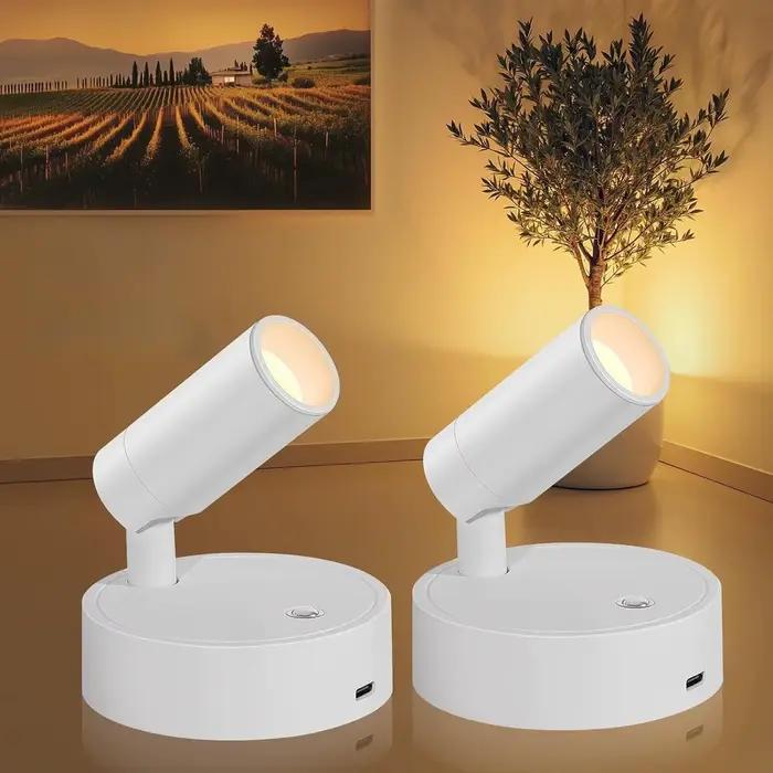 Rechargeable et alimenté par batterie 350 ° Spot mural orientable à trois couleurs avec interrupteur tactile pour intérieur