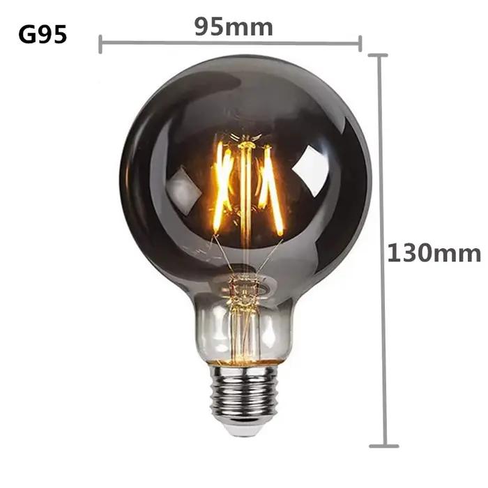 LED E27 ST64 G80 G95 G125 4W Dimmable220V gris fumé chaud GSpiral Filament ampoule rétro Vintage éclairage décoratif lampe Edison