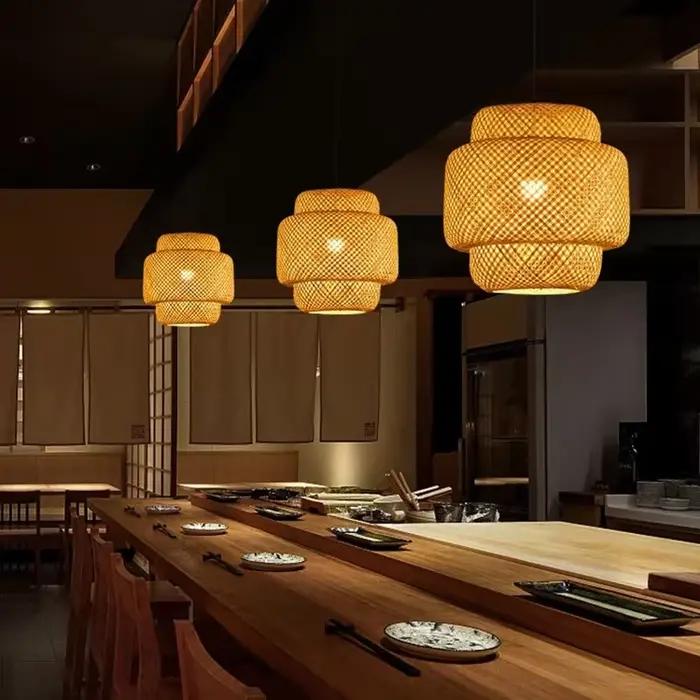Lampe suspendue en bambou et bois tricotée à la main style japonais pour salon, chambre ou restaurant éclairage décoration美好生活吊灯，竹木手工编织日式风格，适用于客厅、卧室或餐厅装饰照明