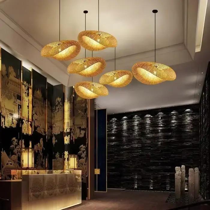 Pendentif en bambou tissé à la main 38 cm luminaire LED moderniste pour salon chambre bureau occasion spéciale