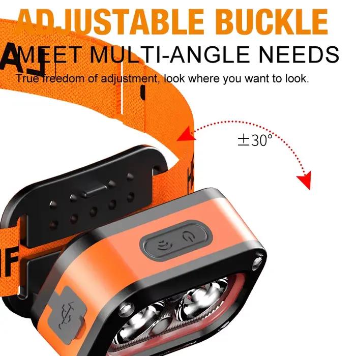 Lampe frontale LED rechargeable, phare ultra lumineux avec 5 modes, chargement USB, 60 °   Réglable, durable pour le camping, la course à pied