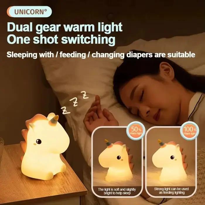 Veilleuse LED USB en silicone Licorne Mignonne pour la décoration de chambre de bébé