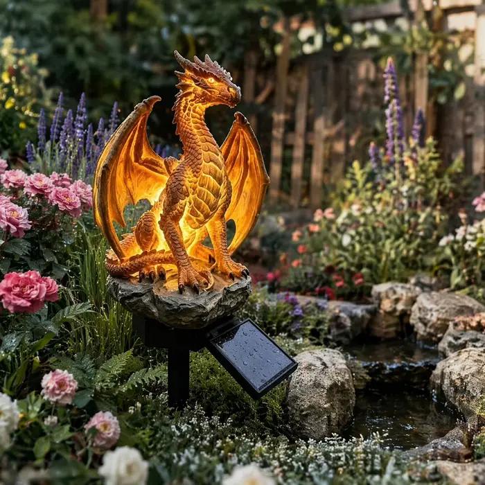 Lampe solaire LED en forme de dragon, figurine d'animal mignonne, lumière de nuit pour patio, balcon, pelouse, jardin