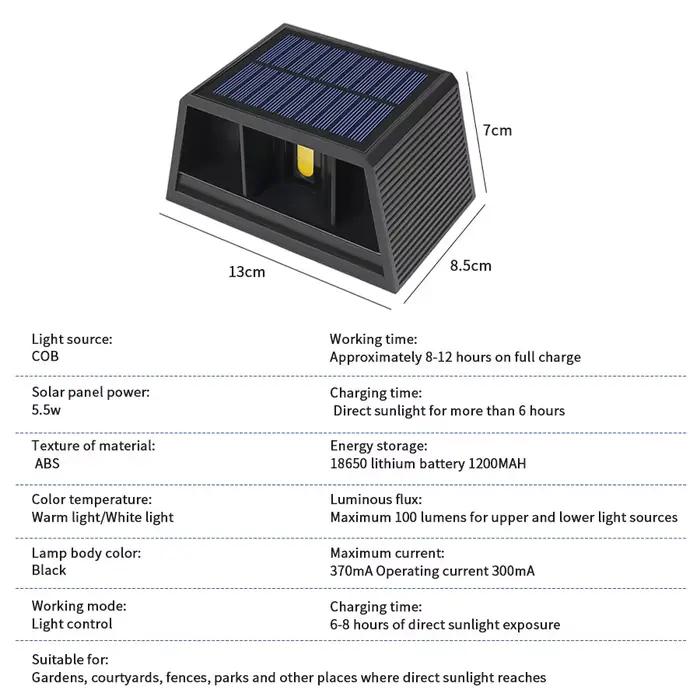 COB extérieur Led lumière solaire jardin clôture applique murale