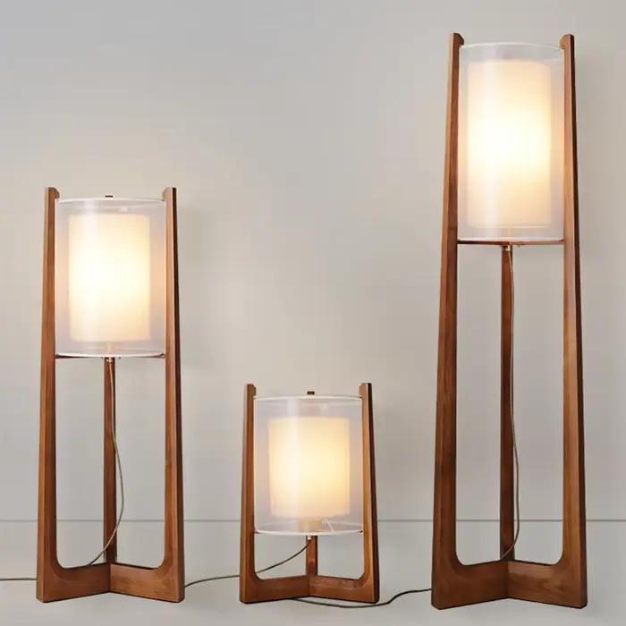 Lampadaire en bois massif Art nordique Simple abat-jour moderne tissu chambre salon décor lecture restaurant