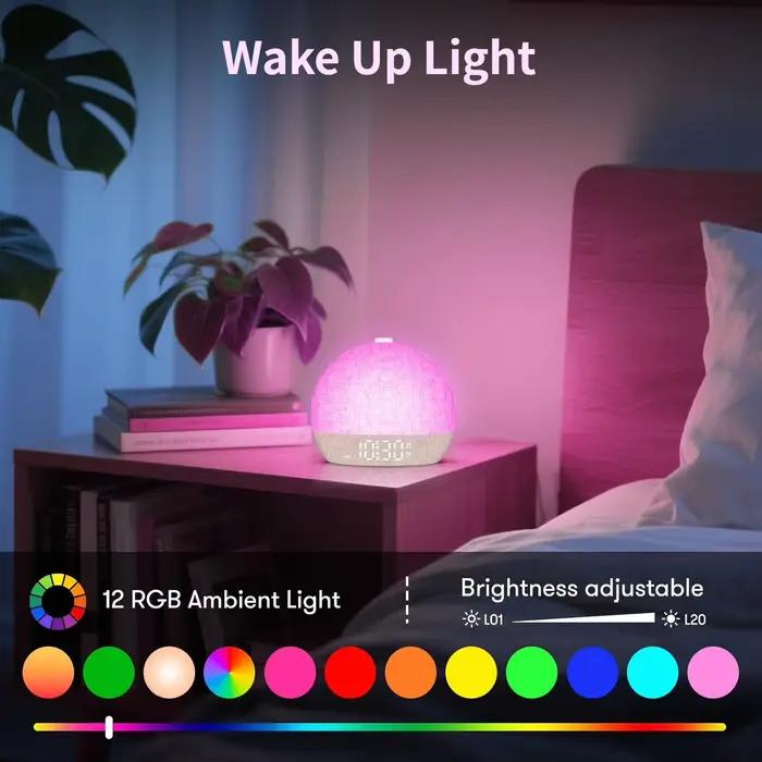 Réveil lumière avec bruit blanc et 30 sons apaisants pour une transition douce vers la lumière du jour occasions spéciales bien-être sommeil