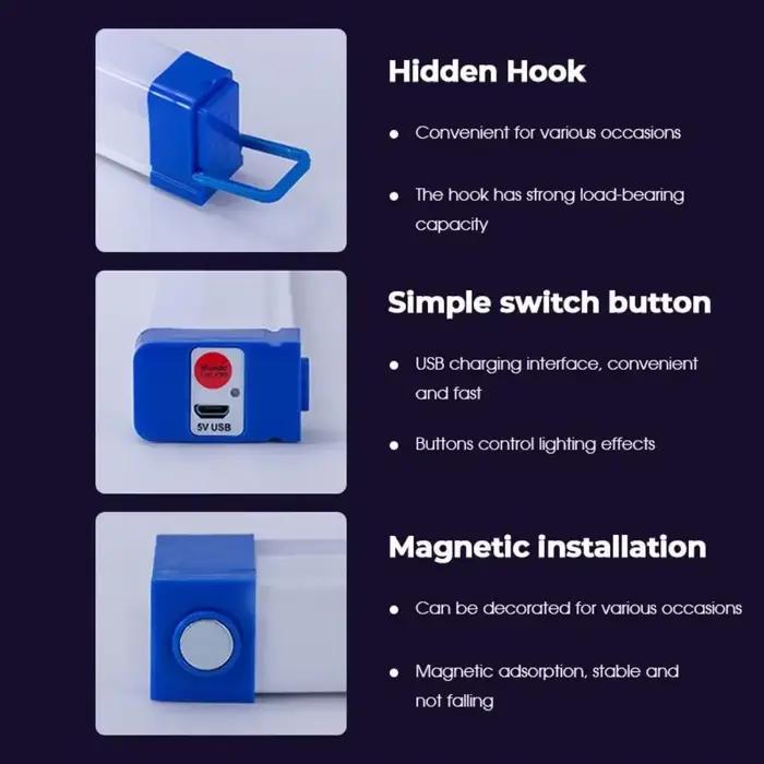 Lampe tube RVB colorée 17cm/32cm, bâton lumineux USB violet bleu, lumière d'appoint portable et suspendue pour la décoration de chambre et la photographie