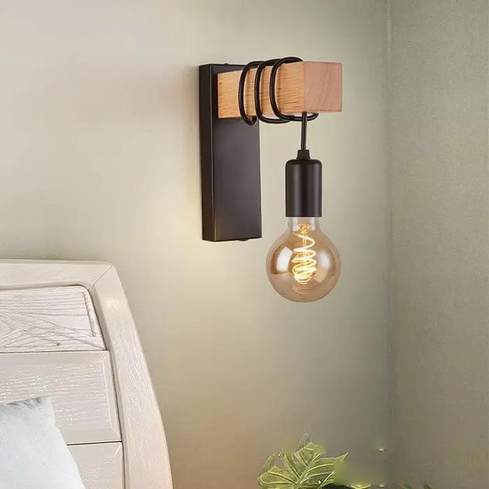 E27 luminaire mural suspendu réglable en bois lampe murale industrielle Vintage applique rétro montage mural à côté de la lampe de salon