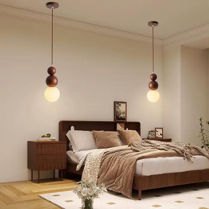 Lampe suspendue vintage en bois de noyer
