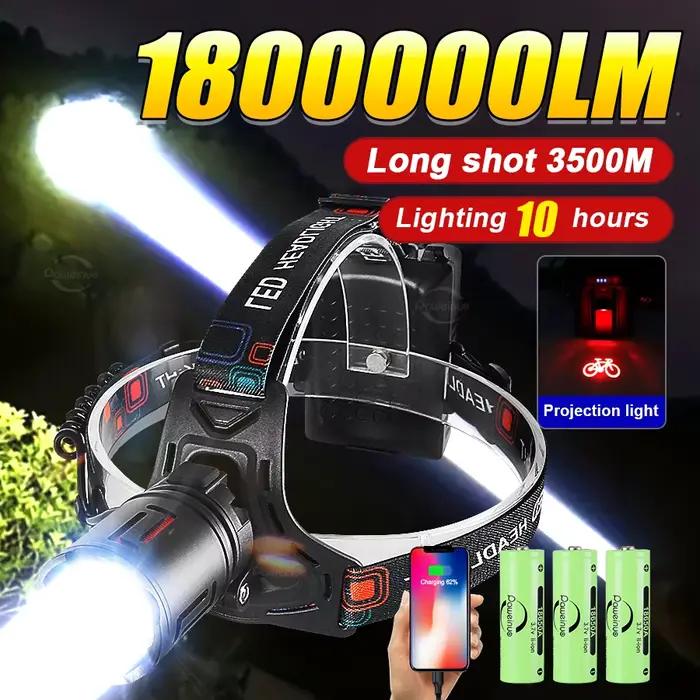 Lampe frontale LED Ultra puissante, Super lumineuse, longue portée, Rechargeable par USB, torche frontale pour la pêche et la chasse, 2025