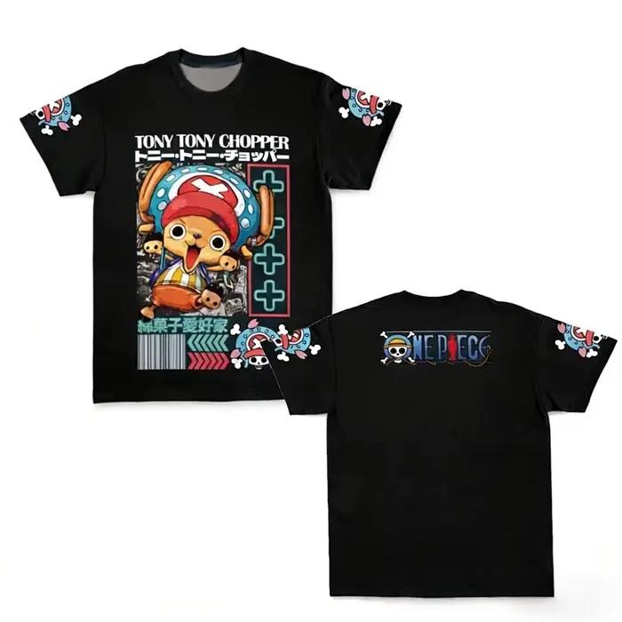 One Piece Tony Tony Chopper T-shirt pour hommes et femmes 2026 été coton Anime Double face imprimé décontracté Parent enfant haut
