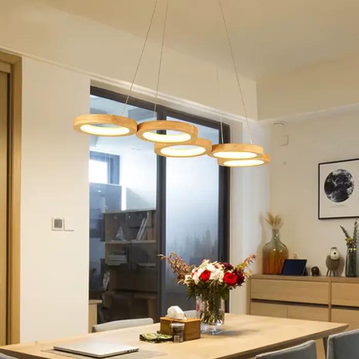 Lampe suspendue ronde moderne Design plafonniers hôtel Table à manger lumière en bois salle d'étude décoration maison lumières simples