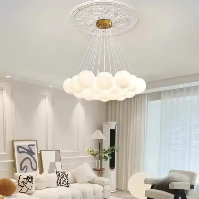 Lustres LED modernes boule de verre blanc lait lampes suspendues salon cuisine Restaurant hôtel Lustre E27 éclairage à la maison élégants et durables pour améliorer l'ambiance de votre maison ou de votre lieu de travail