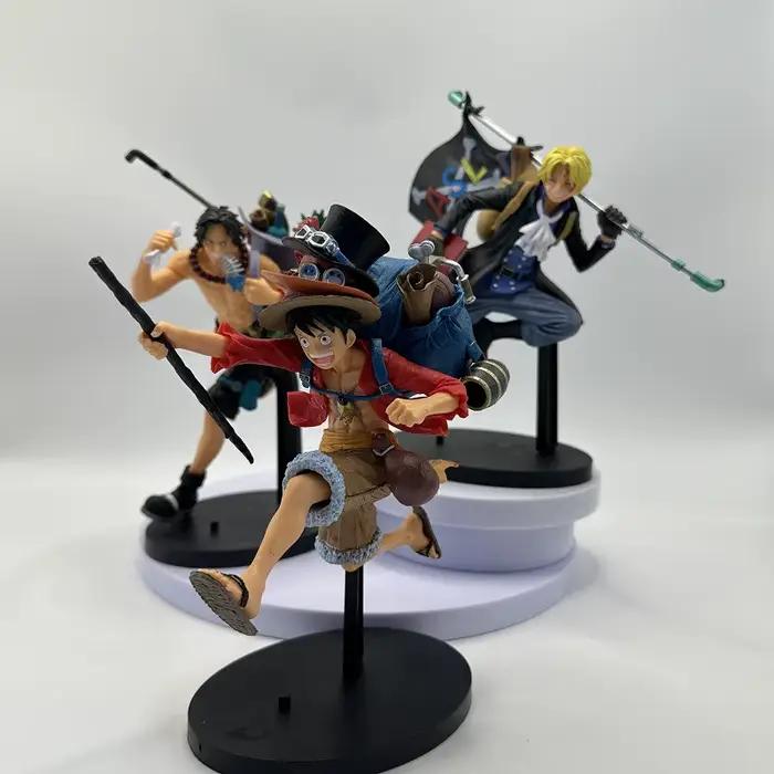 Ensemble de personnages de dessin animé One Piece, 3 pièces, Luffy ace Sabo, ornements en PVC, collection de modèles de bureau, jouets, cadeaux