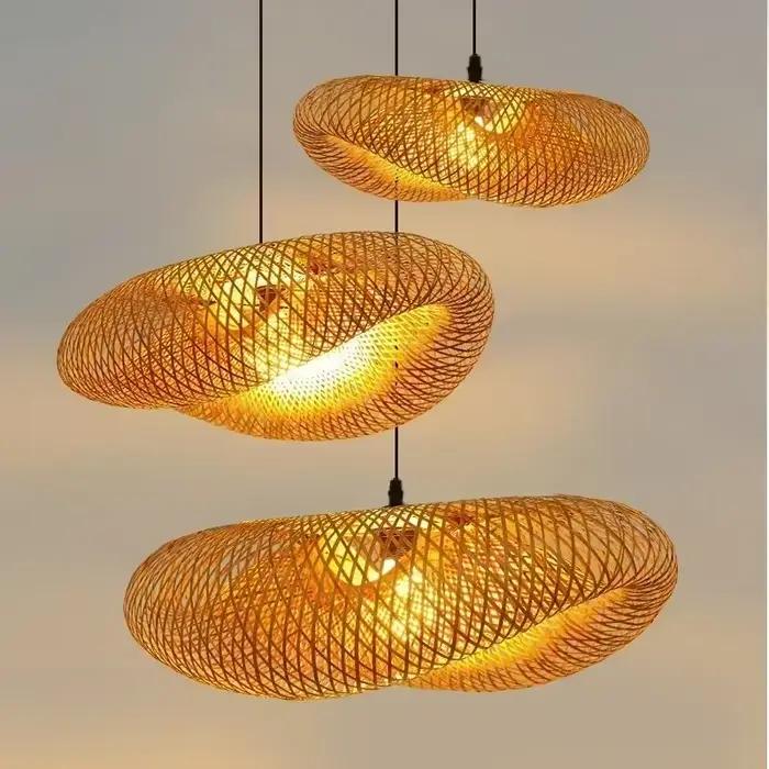 Pendentif en bambou tissé à la main 38 cm luminaire LED moderniste pour salon chambre bureau occasion spéciale