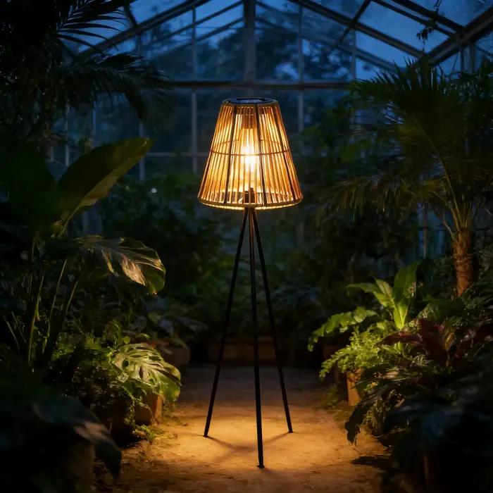 Lampe solaire artisanale en rotin pour terrasse et jardin création d'ambiance festive décoration extérieure sans électricité lumière blanche chaude