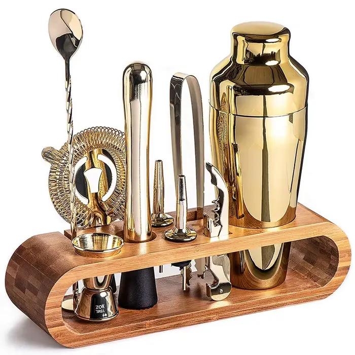 Kit de bar à cocktail avec support en bambou