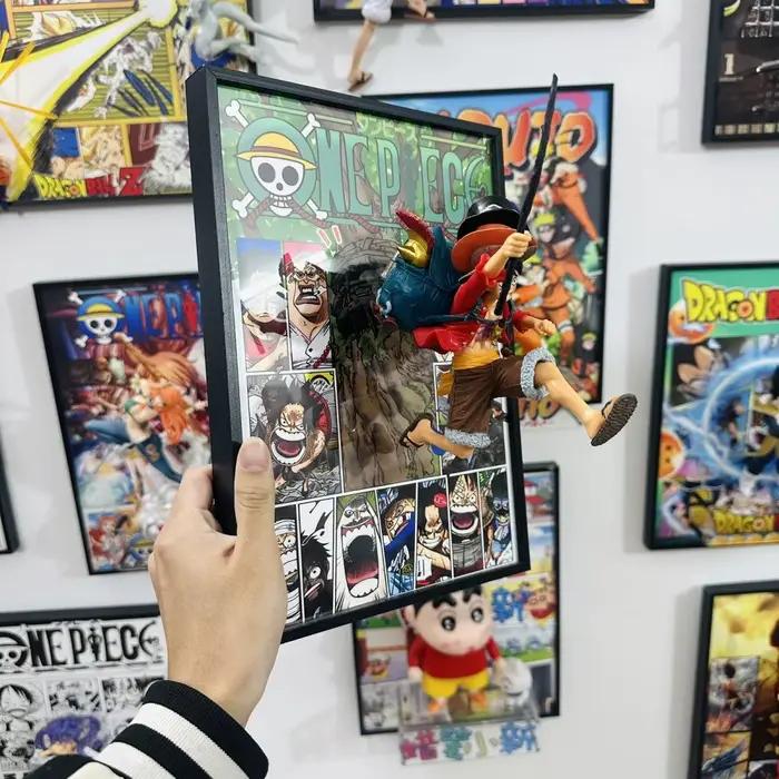 Affiche d'art stéréo 3D One Piece Anime, Luffy Sabo Ace, Décoration murale rétro, Décoration de maison, Cadre photo, Cadeau de vacances