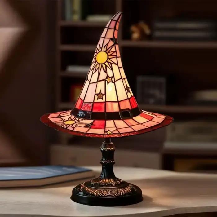 Lampe chapeau de sorcière en vitrail