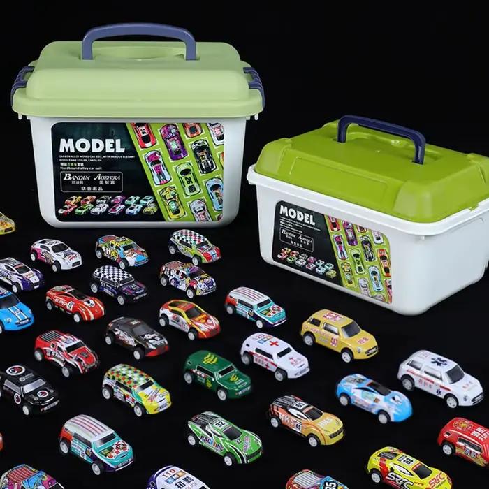 Mini ensemble de modèles de voiture en alliage avec boîte de rangement, voitures moulées sous pression, jouets pour garçons, véhicule à inertie market, kit de jouets pour enfants, cadeaux pour enfants