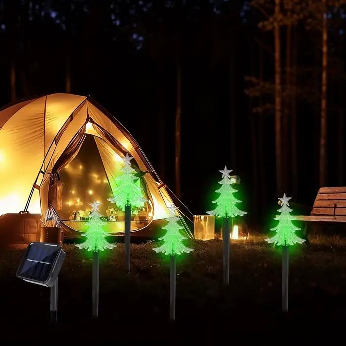 Lampe féerique étanche en forme d'arbre de pin pour extérieur, 5 pièces, art déco, solaire, 8 modes d'éclairage, décoration de jardin, patio, pelouse, vacances