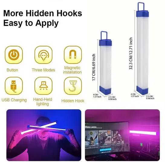 Lampe tube RVB colorée 17cm/32cm, bâton lumineux USB violet bleu, lumière d'appoint portable et suspendue pour la décoration de chambre et la photographie
