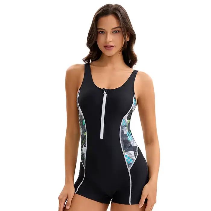 Femmes une pièce athlétique tour natation compétition course maillot de bain avant fermeture éclair maillots de bain vêtements de surf
