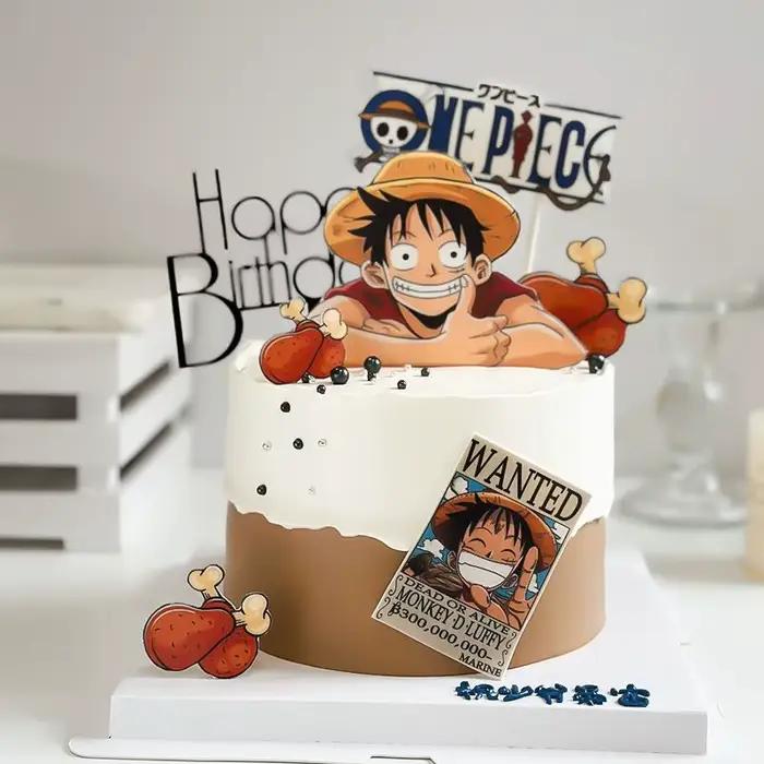 Accessoires de décoration de gâteau d'anniversaire One Piece Luffy, figurines, bateau pirate, voile, thème dessin animé, décoration amusante