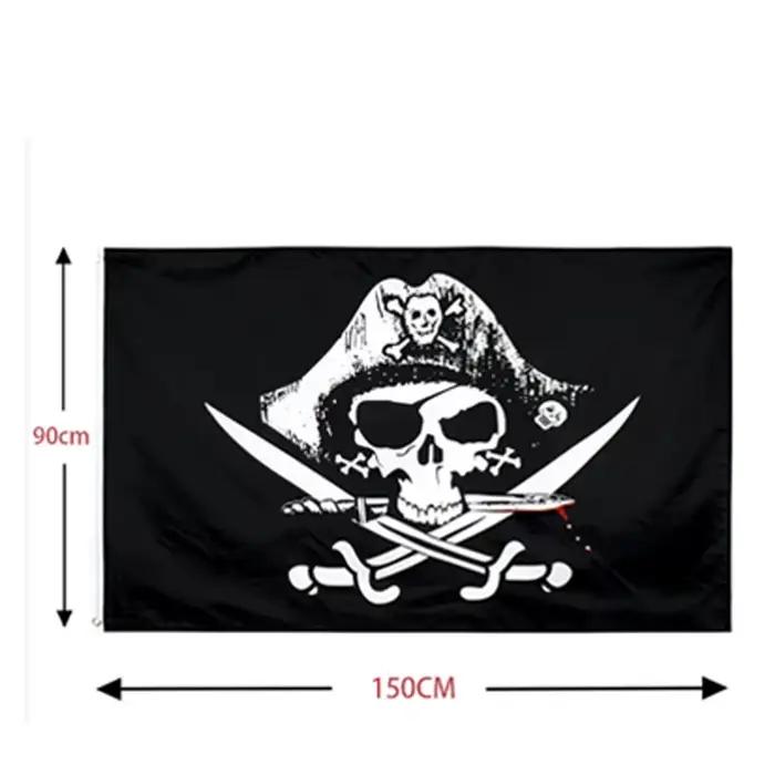 Nouveau une pièce 90*150CM Polyester Pirate singe D. Luffy crâne drapeau une pièce chapeau de paille pirates trompette bannière drapeau