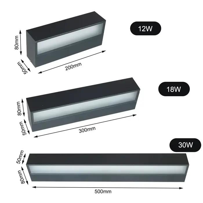 Applique murale extérieure LED moderne 12W/18W/30W galerie lumière étanche IP65 applique en aluminium éclairage domestique allée couloir applique murale