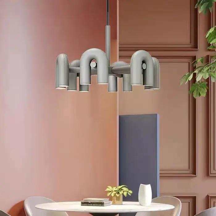 Suspension Art Déco en Fer Gris Métal avec Abat-Jours Multicolores pour Intérieur Élégant Occasions Spéciales Chandeliers LED