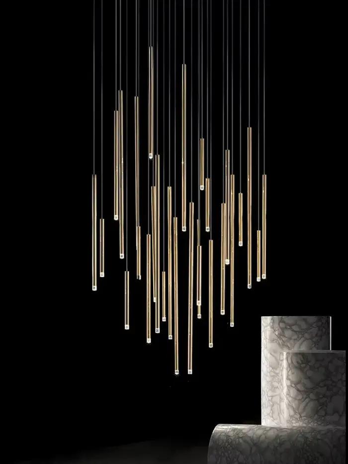 Lustre LED de Luxe en Forme de Colonne Dorée